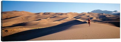 Close up of Woman running in the desert, Great Sand Dunes National Monument, Colorado, USA Canvas Art Print - Colorado Art