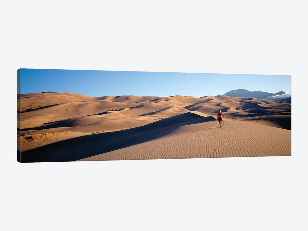 Close up of Woman running in the desert, Great Sand Dunes National Monument, Colorado, USA by Panoramic Images 1-piece Canvas Art