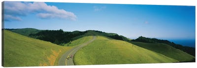 High Angle View Of Two People Cycling On The Road, Marin County, California, USA Canvas Art Print - Couple Art
