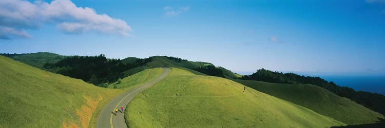 High Angle View Of Two People Cycling On The Road, Marin County, California, USA