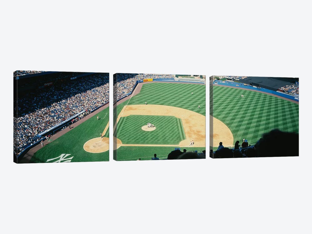 High angle view of spectators watching a baseball match in a stadium, Yankee Stadium, New York City, New York State, USA by Panoramic Images 3-piece Art Print