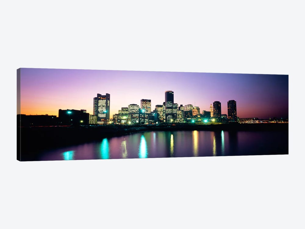 Buildings lit up at dusk, Boston, Suffolk County, Massachusetts, USA by Panoramic Images 1-piece Canvas Wall Art