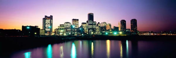 Massachusetts: Buildings lit up at dusk, Boston, Suffolk County, Massachusetts, USA by Panoramic Images