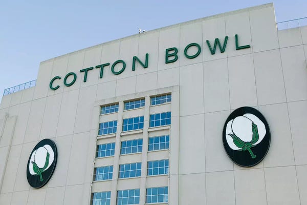Dallas: Low angle view of an American football stadium, Cotton Bowl Stadium, Fair Park, Dallas, Texas, USA by Panoramic Images