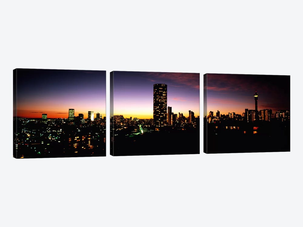 Downtown Skyline At Dusk, Johannesburg, Gauteng, South Africa by Panoramic Images 3-piece Art Print