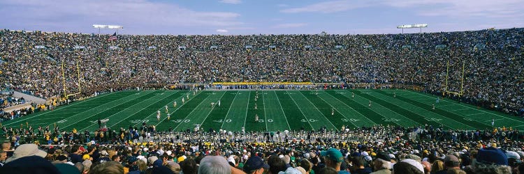 High angle view of spectators watching a football match from midfield, Notre Dame Stadium, South Bend, Indiana, USA