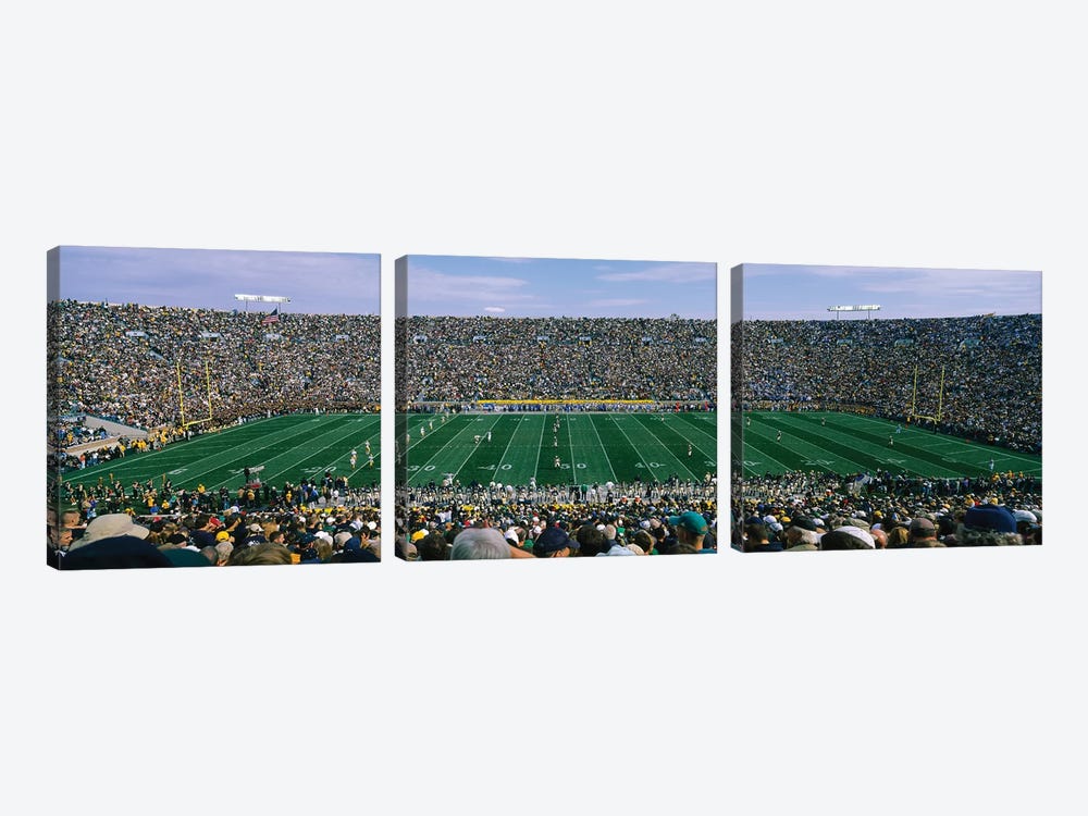 High angle view of spectators watching a football match from midfield, Notre Dame Stadium, South Bend, Indiana, USA by Panoramic Images 3-piece Canvas Art