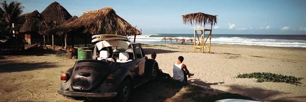 Mexico: Surfers watching waves, Zicatela Beach, Mexico by Panoramic Images