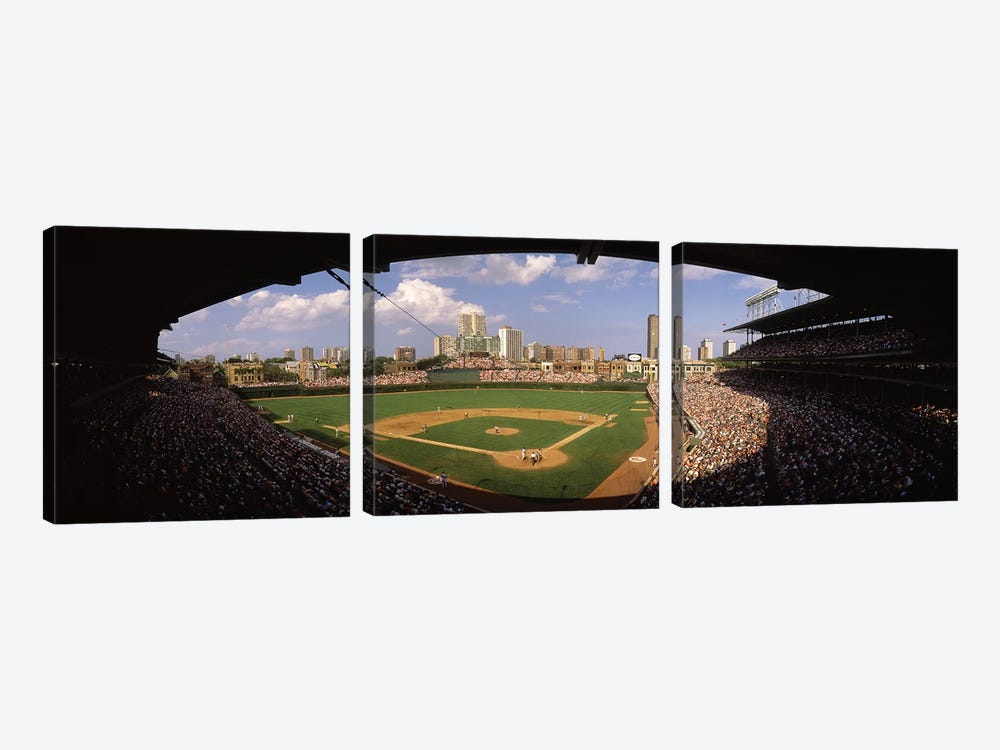 Spectators in a stadium, Wrigley Field, Chicago Cubs, Chicago, Cook County, Illinois, USA by Panoramic Images 3-piece Art Print