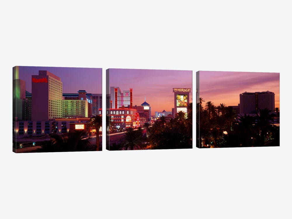 Casinos At Twilight, Las Vegas, Nevada, USA by Panoramic Images 3-piece Art Print