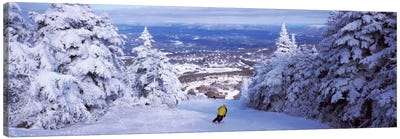 Lone Skier, Stratton Mountain Resort, Windham County, Vermont, USA Canvas Art Print - Snowscape Art