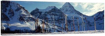 Skis and ski poles on a snow covered landscape, Mt Assiniboine, Mt Assiniboine Provincial Park, British Columbia, Canada Canvas Art Print - British Columbia Art