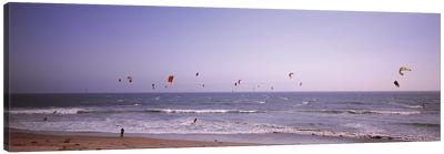 Kite surfers over the sea, Waddell Beach, Waddell Creek, Santa Cruz County, California, USA Canvas Art Print