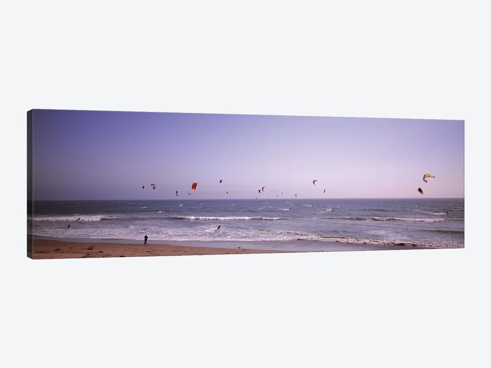 Kite surfers over the sea, Waddell Beach, Waddell Creek, Santa Cruz County, California, USA by Panoramic Images 1-piece Canvas Art