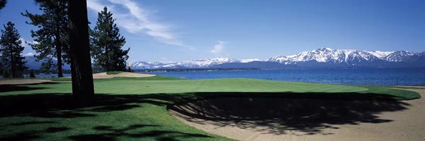 Nevada: Golf course with mountain view, Edgewood Tahoe Golf Course, Stateline, Douglas County, Nevada, USA by Panoramic Images