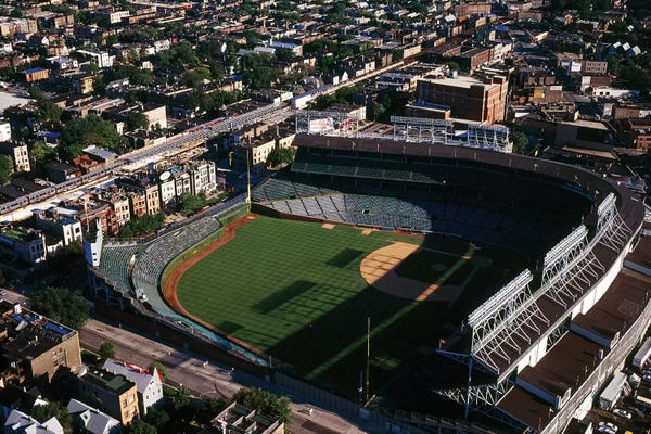 Baseball: Aerial view of Wrigley Field, Chicago, Cook County, Illinois, USA by Panoramic Images