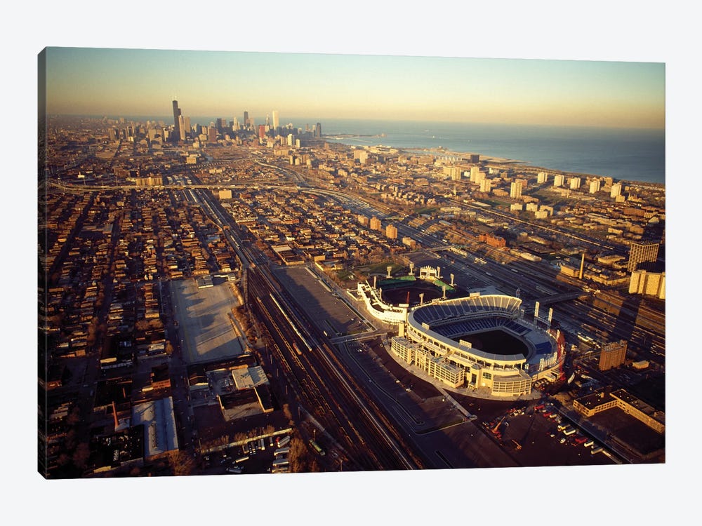 Aerial view of a city, Old Comiskey Park, New Comiskey Park, Chicago, Cook County, Illinois, USA by Panoramic Images 1-piece Canvas Artwork