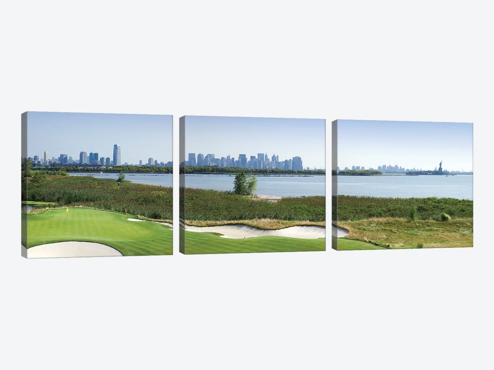 Liberty National Golf Club with Lower Manhattan and Statue Of Liberty in the background, Jersey City, New Jersey, USA 2010 by Panoramic Images 3-piece Canvas Art