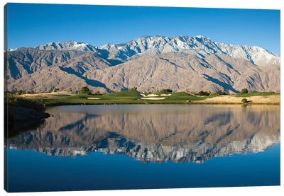 Reflection of mountains in a pond, Desert Princess Country Club, Palm Springs, Riverside County, California, USA Canvas Art Print - Golf Art