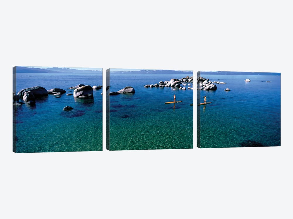 Two women paddle boarding in a lake 2, Lake Tahoe, California, USA by Panoramic Images 3-piece Canvas Wall Art