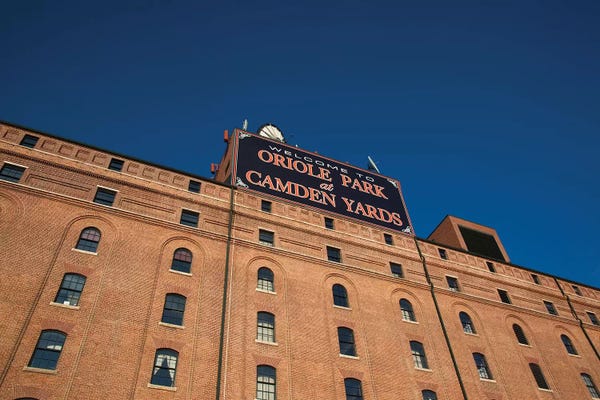 Baseball: Low angle view of a baseball park, Oriole Park at Camden Yards, Baltimore, Maryland, USA by Panoramic Images