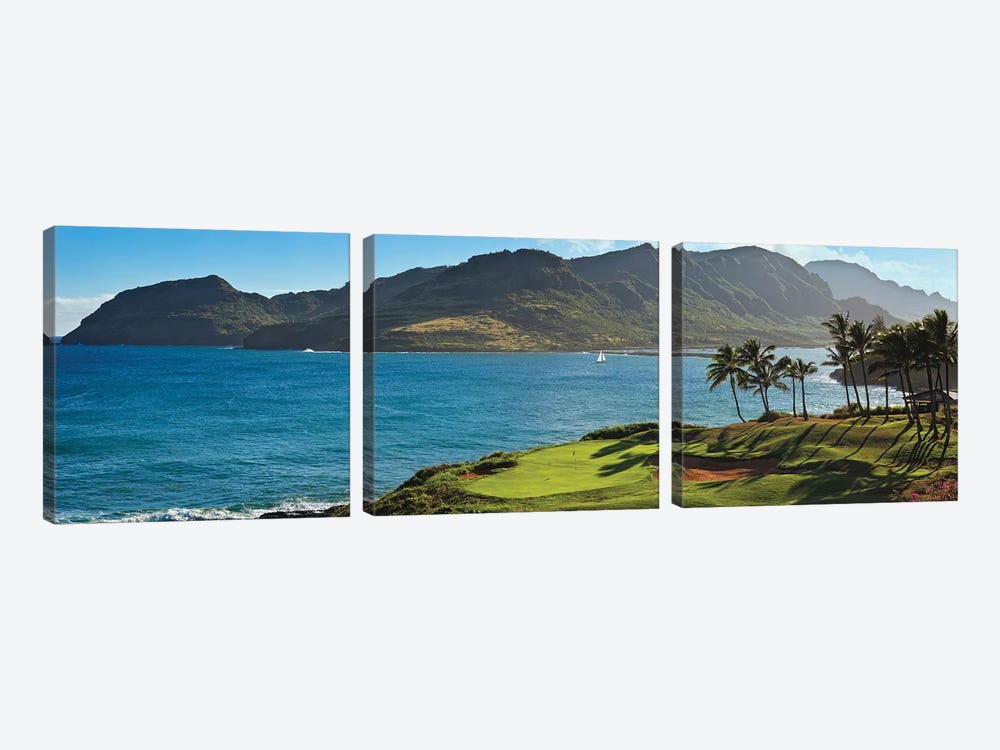 Palm trees in a golf course 2, Kauai Lagoons, Kauai, Hawaii, USA by Panoramic Images 3-piece Canvas Print