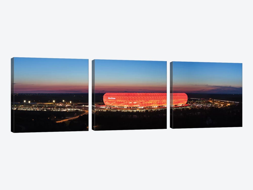 Soccer stadium lit up at dusk 2, Allianz Arena, Munich, Bavaria, Germany by Panoramic Images 3-piece Art Print