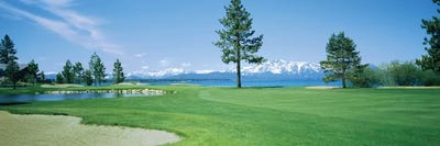 Sand trap in a golf course, Edgewood Tahoe Golf Course, Stateline, Douglas County, Nevada by Panoramic Images framed canvas print