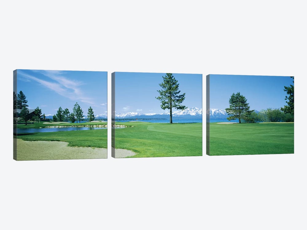 Sand trap in a golf course, Edgewood Tahoe Golf Course, Stateline, Douglas County, Nevada by Panoramic Images 3-piece Canvas Print