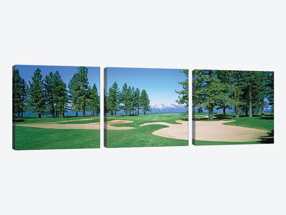 Sand traps in a golf course, Edgewood Tahoe Golf Course, Stateline, Douglas County, Nevada, USA by Panoramic Images 3-piece Canvas Wall Art