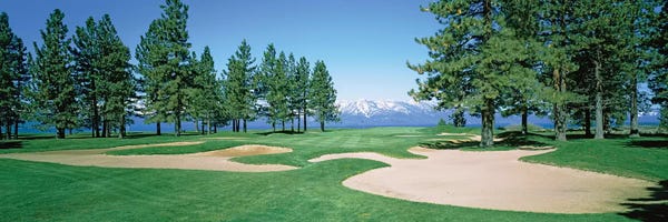Golf: Sand traps in a golf course, Edgewood Tahoe Golf Course, Stateline, Douglas County, Nevada, USA by Panoramic Images