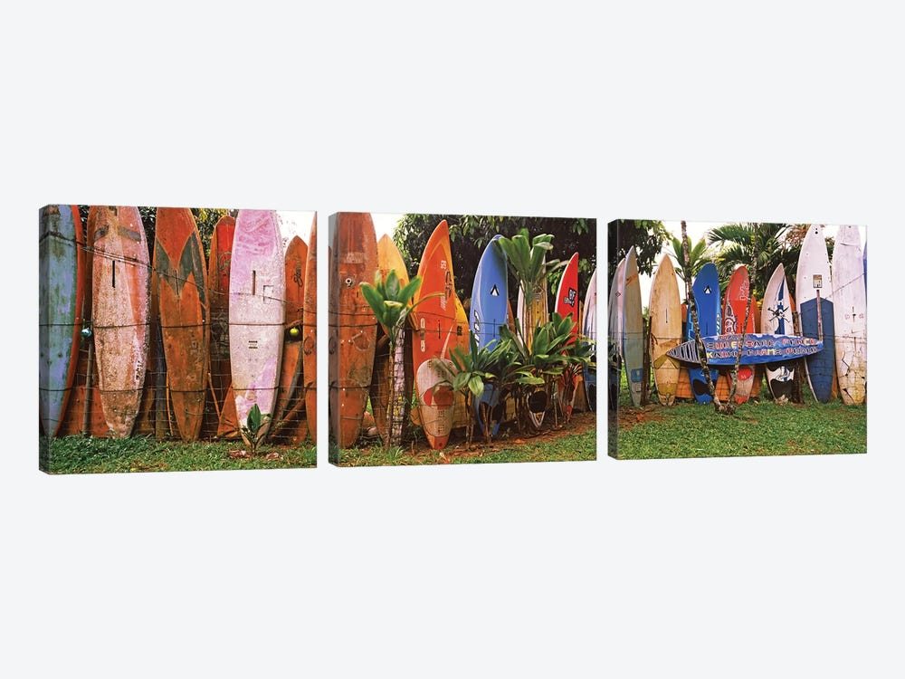 Arranged surfboards, Maui, Hawaii, USA by Panoramic Images 3-piece Canvas Print