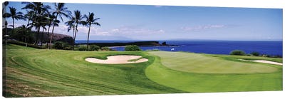 Golf course at the oceanside, The Manele Golf course, Lanai City, Hawaii, USA Canvas Art Print - Golf Art