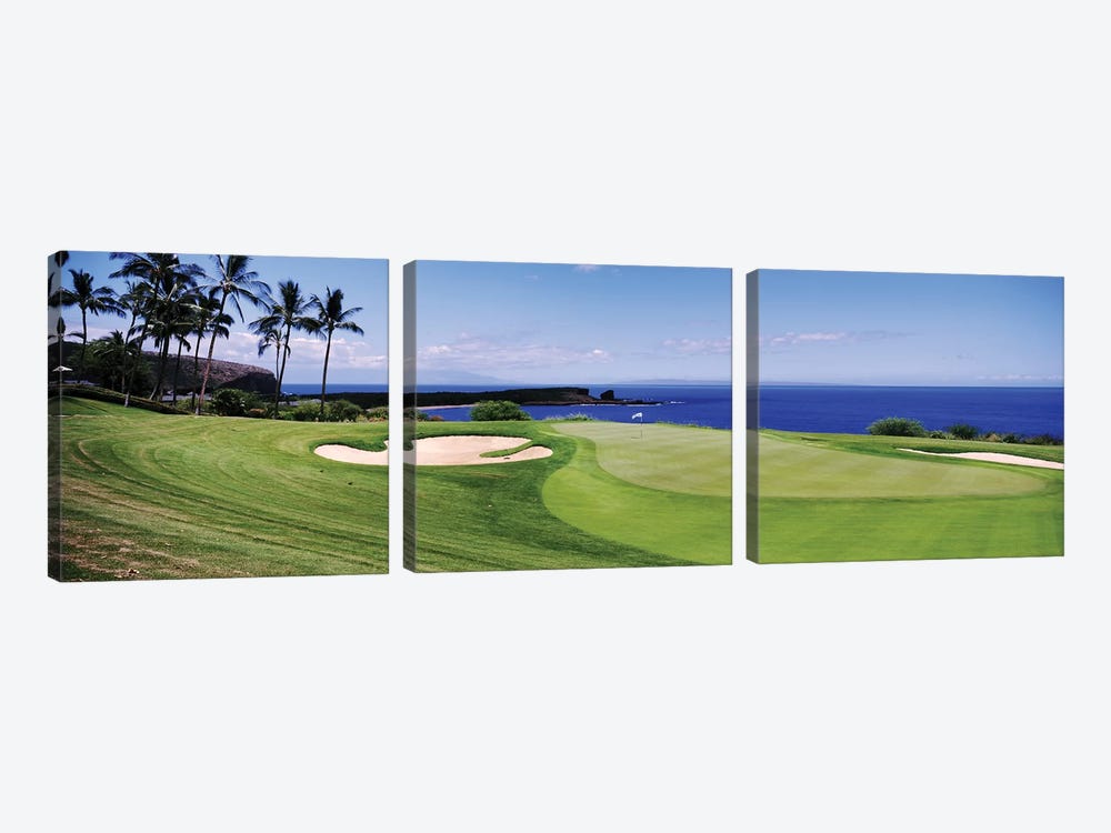 Golf course at the oceanside, The Manele Golf course, Lanai City, Hawaii, USA by Panoramic Images 3-piece Canvas Artwork
