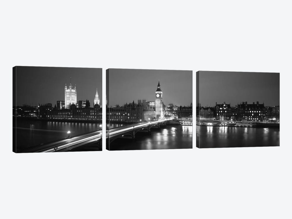 England, London, Parliament, Big Ben (black & white) by Panoramic Images 3-piece Canvas Print