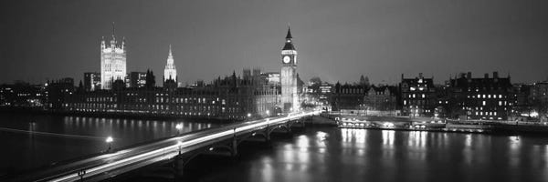 Panoramic Images: England, London, Parliament, Big Ben (black & white) by Panoramic Images