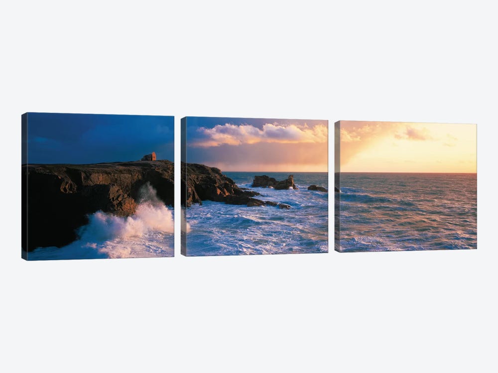 Ruins on the Cliff at Quiberon Wild Coast, Morbihan, Brittany, France by Panoramic Images 3-piece Canvas Artwork