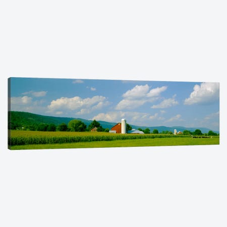 Cultivated field in front of a barn, Kishacoquillas Valley, Pennsylvania, USA Canvas Print #PIM1320} by Panoramic Images Canvas Art