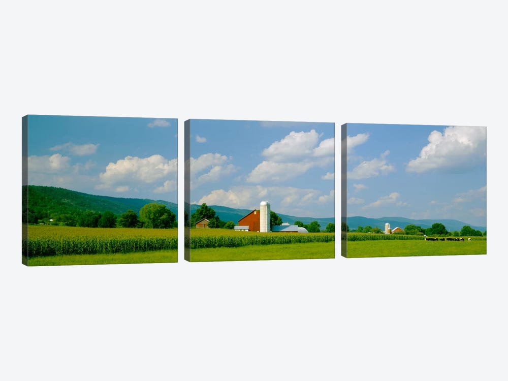 Cultivated field in front of a barn, Kishacoquillas Valley, Pennsylvania, USA by Panoramic Images 3-piece Canvas Wall Art