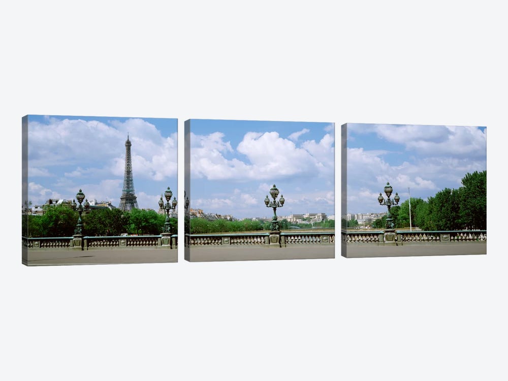 Cloudy View Of The Eiffel Tower As Seen From Pont Alexandre III, Paris, Ile-de-France, France by Panoramic Images 3-piece Canvas Art Print