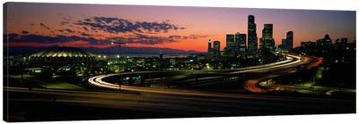 Sunset Puget Sound & Seattle skyline WA USA Canvas Art Print - Seattle Skylines