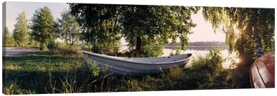 Boat On The Bank II, Vuoksi River, Imatra, Finland Canvas Art Print - Canoe Art
