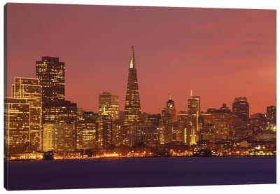Downtown Skyline At Night I, San Francisco, California, USA Canvas Art Print - Skyline Art