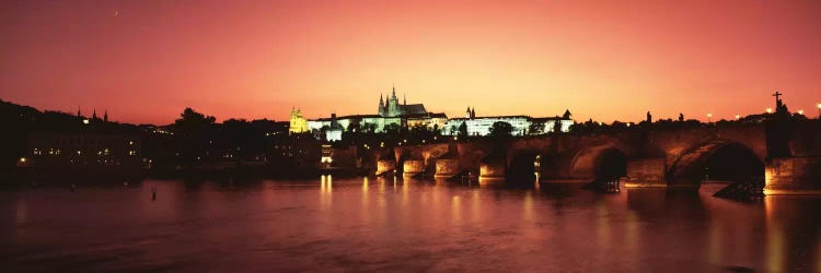 Nighttime View Of Mala Strana & Hradcany Districts With The Charles Bridge In The Foreground, Prague, Czech Republic