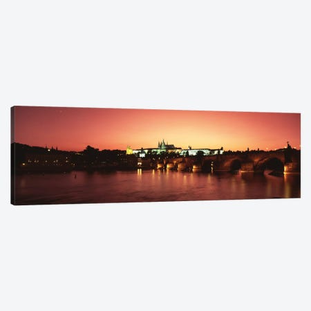 Nighttime View Of Mala Strana & Hradcany Districts With The Charles Bridge In The Foreground, Prague, Czech Republic Canvas Print #PIM135} by Panoramic Images Art Print