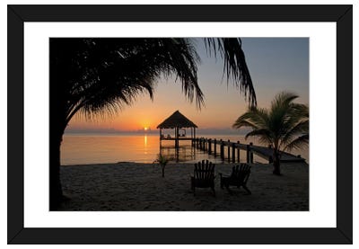 Pier With Palapa, Maya Beach, Stann Creek District, Belize Paper Art Print - Beach Art