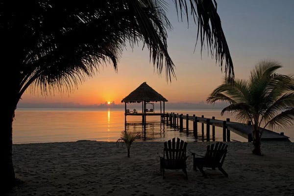 Calm: Pier With Palapa, Maya Beach, Stann Creek District, Belize by Panoramic Images