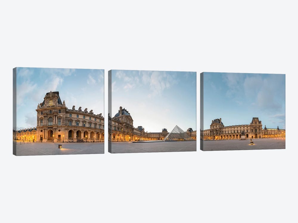 The Louvre Palace and Pyramid, Paris, Ile-de-France, France by Panoramic Images 3-piece Canvas Artwork
