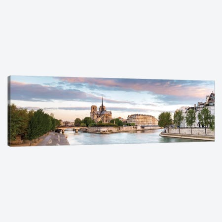Notre Dame and Eiffel Tower at dusk, Paris, Ile-de- - Canvas Art Print