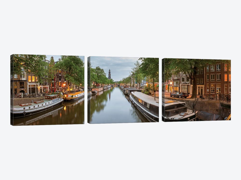 Prinsengracht Canal, Amsterdam, North Holland Province, Netherlands by Panoramic Images 3-piece Canvas Wall Art